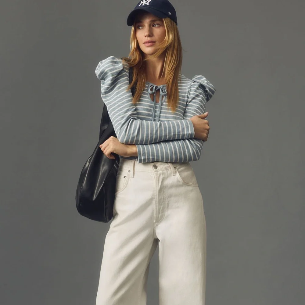 *Anthropologie Porridge Puff Sleeve Tie Front Top